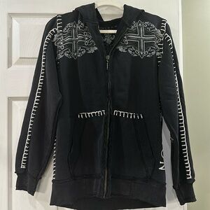 Men’s Black Distressed Affliction Zip Up Hoodie